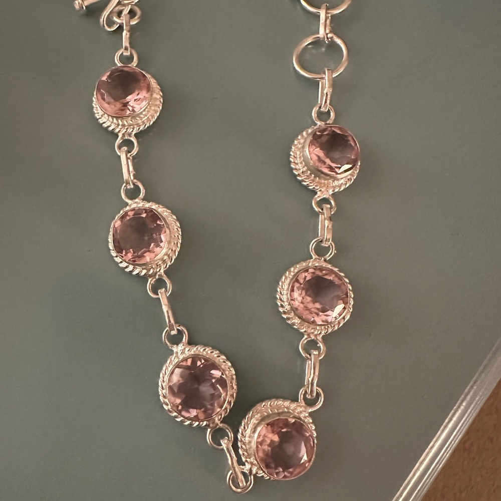 Elegant Pink Gemstone Silver Bracelet